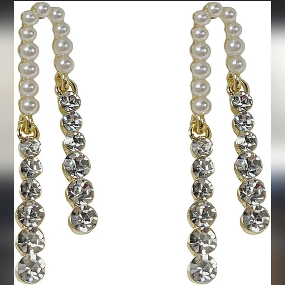 Carol For Eva Graham Dangle Earrings New W/Faux pearls & Cubic Zirconia Goldtone - Picture 7 of 8